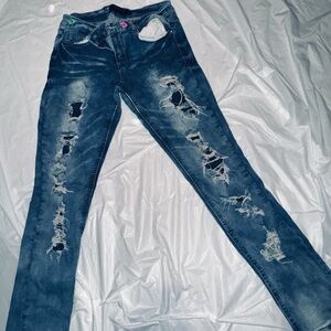 Premier Blue Skinny Jeans Distressed Design